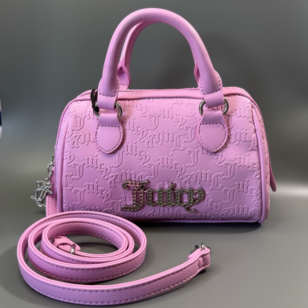 Juicy Couture YK2 Pink Semi Charmed Satchel  Embossed Logo – Crossbody Strap
